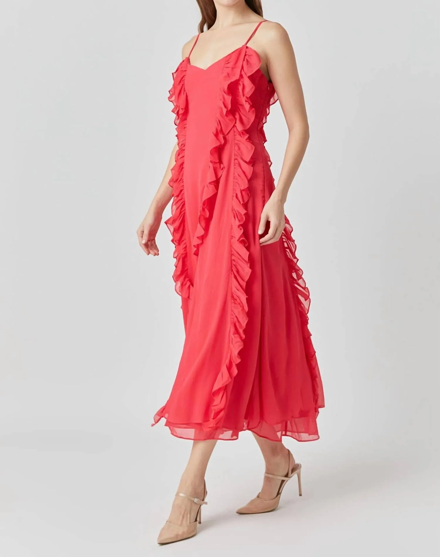 2.7 August Apparel - Chiffon Ruffled Spaghetti Maxi Dress