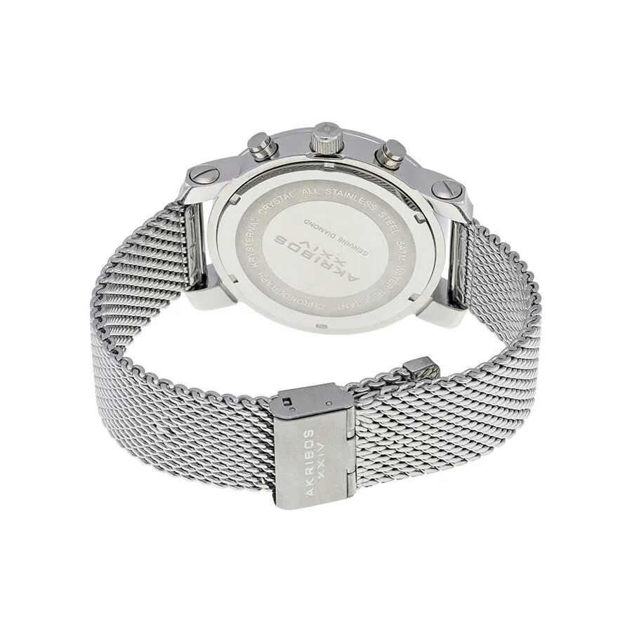 Akribos Xxiv White Diamond Pave Dial Stainless Steel Men's Watch AK713SS