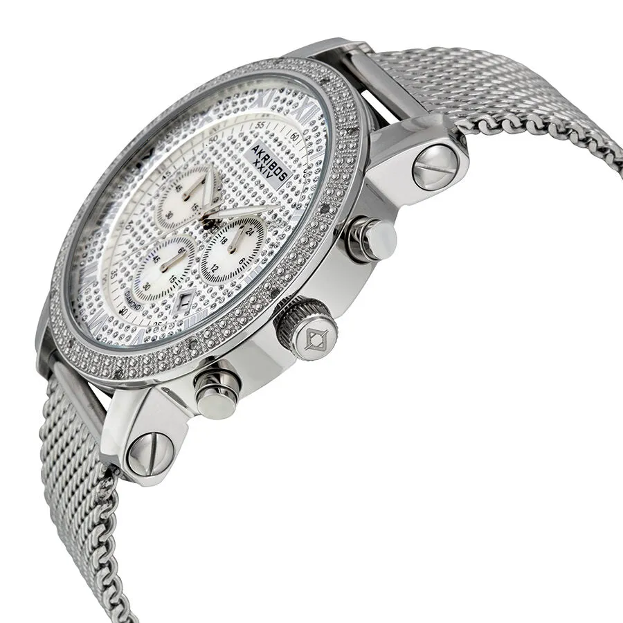 Akribos Xxiv White Diamond Pave Dial Stainless Steel Men's Watch AK713SS
