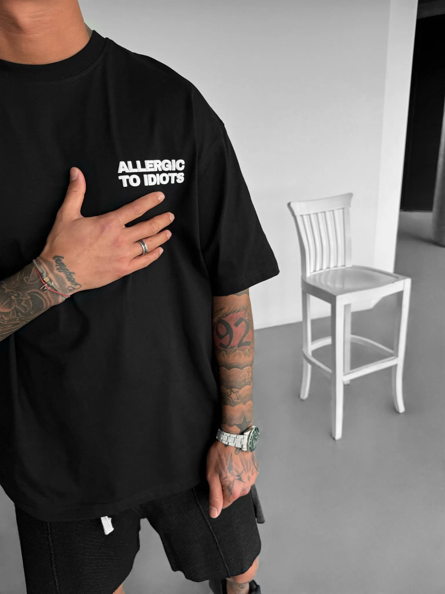 Allergic To Idiots - Black - Oversized T Shirt