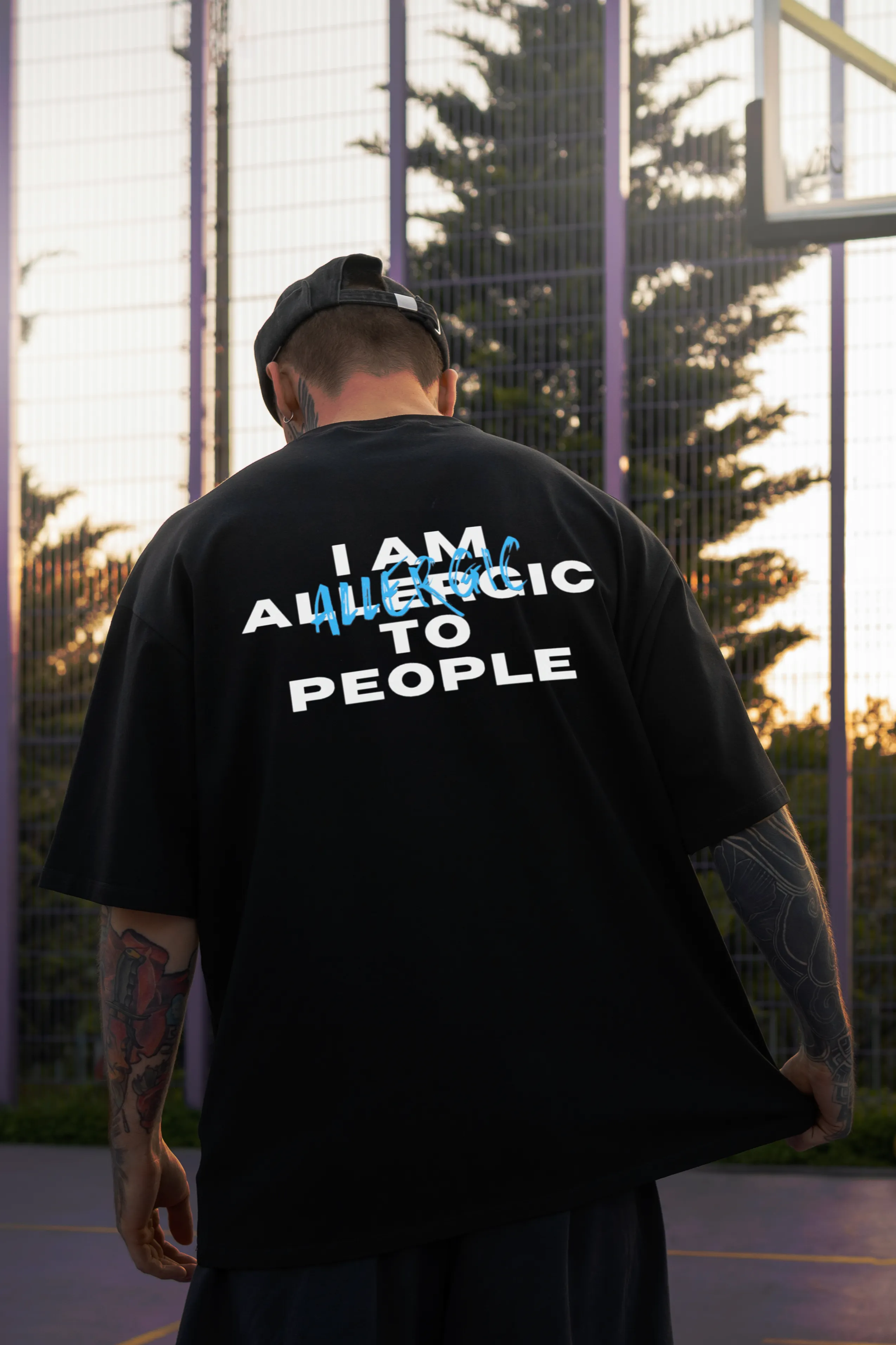 Allergic To People - Black - Gym Oversized T Shirt