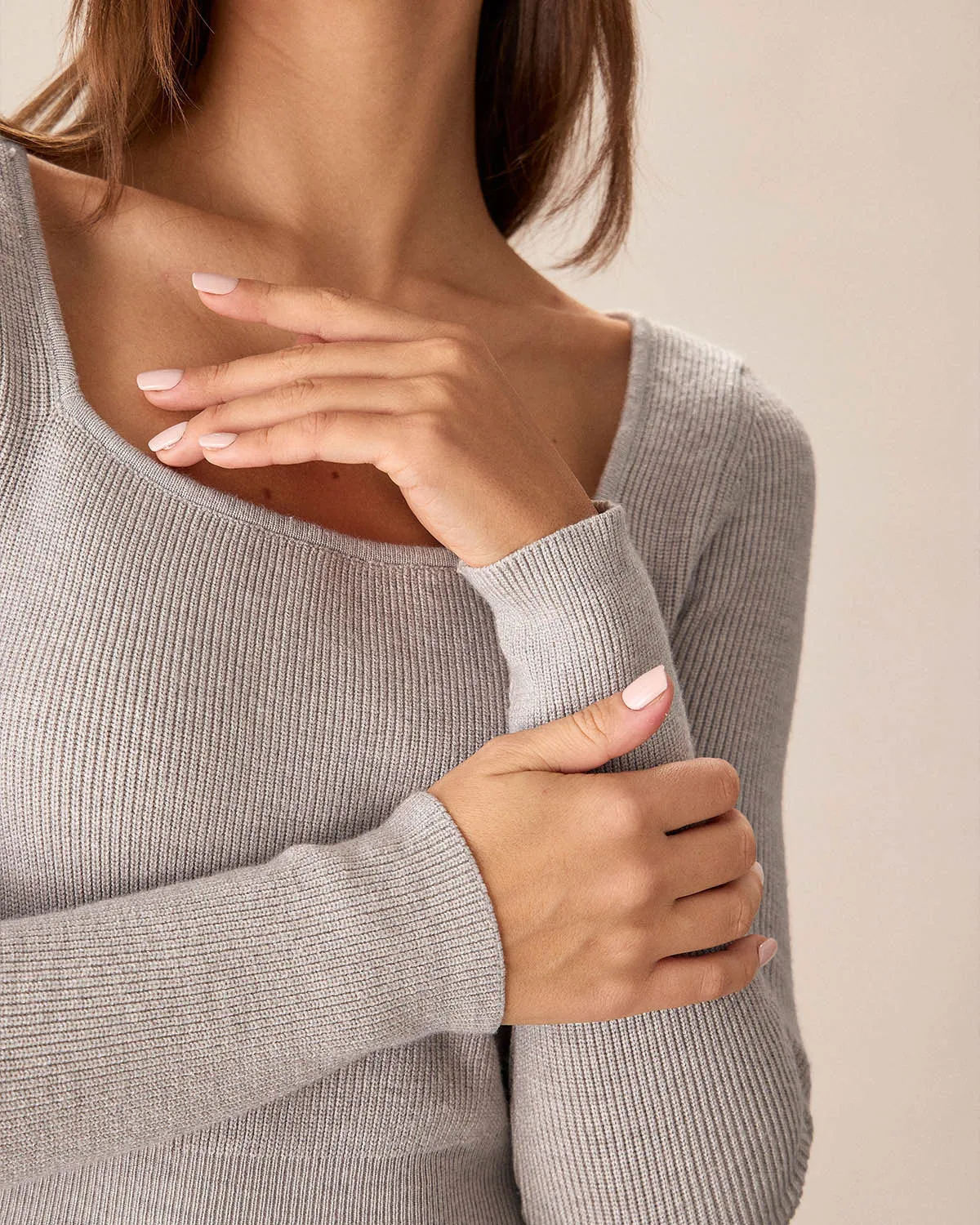 Apricot Square Neck Pleated Sweater Dress