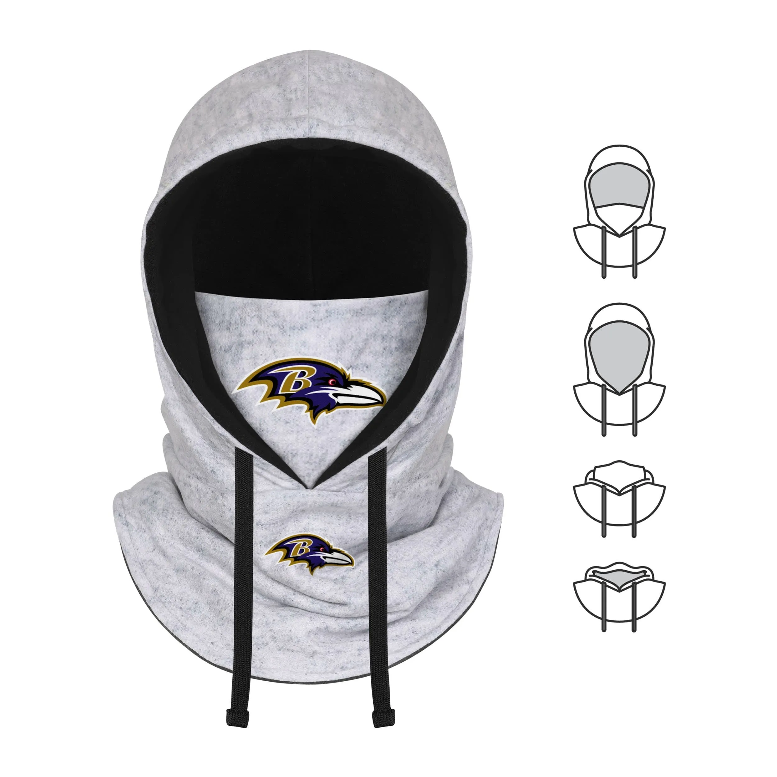 Baltimore Ravens NFL Heather Gray Drawstring Hooded Gaiter Scarf