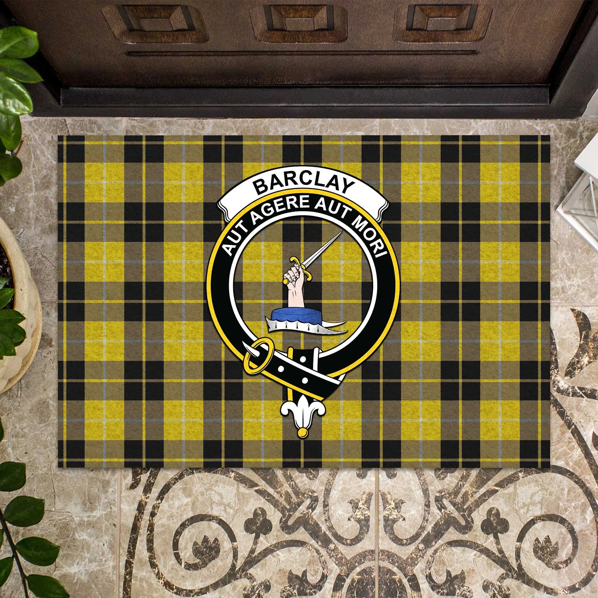 Barclay Dress Tartan Door Mat with Family Crest
