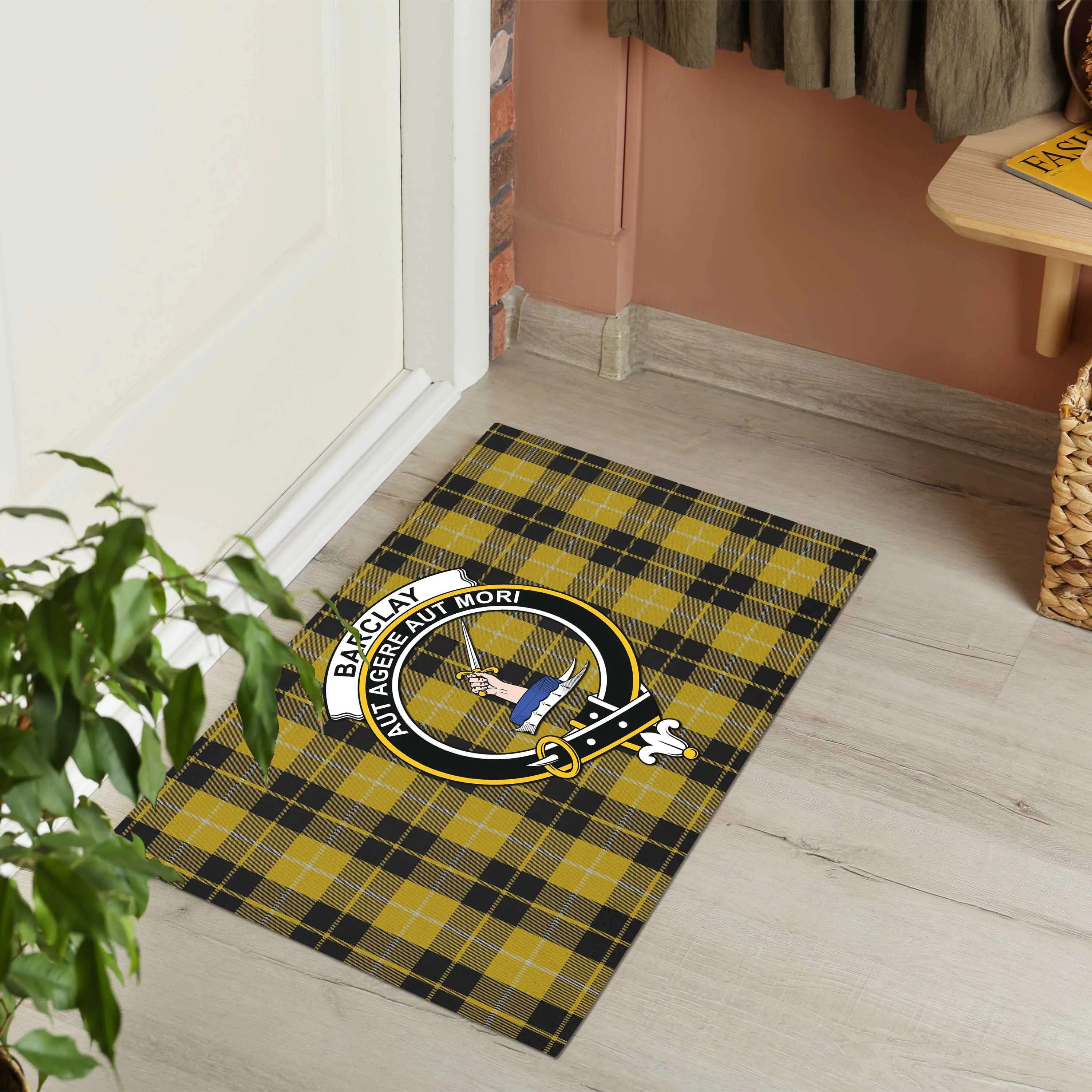 Barclay Dress Tartan Door Mat with Family Crest