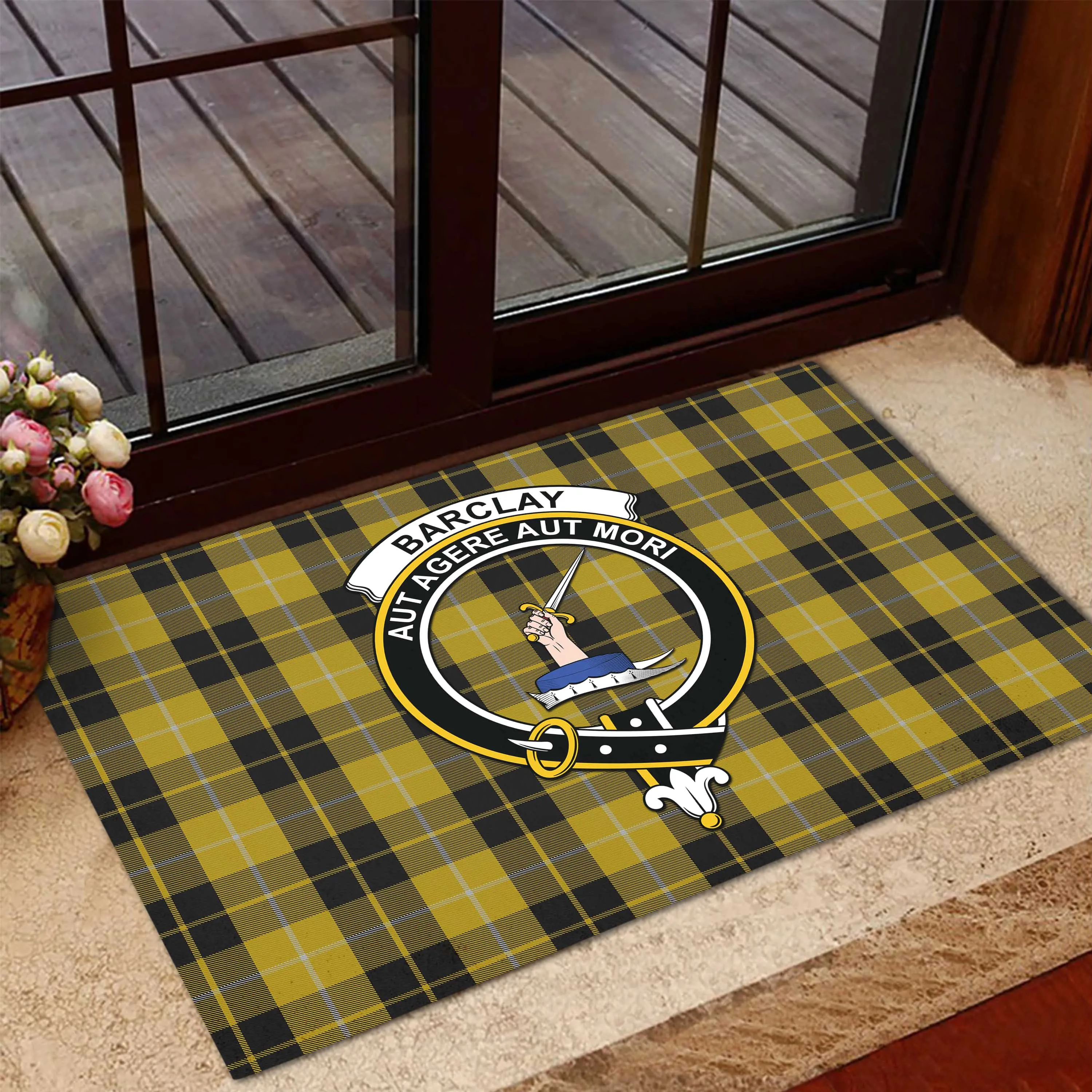 Barclay Dress Tartan Door Mat with Family Crest