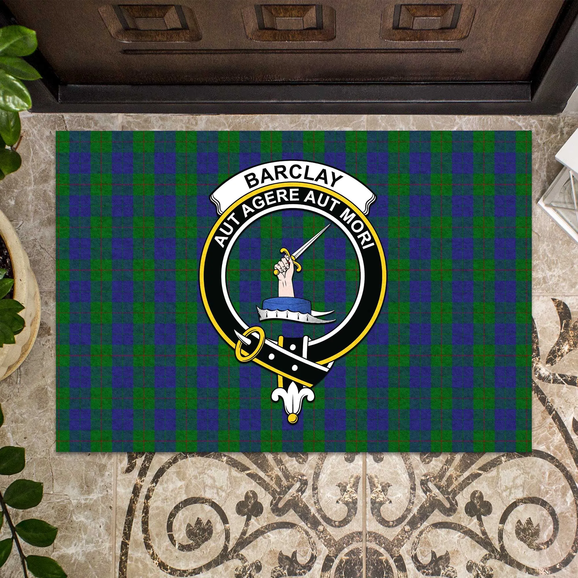 Barclay Tartan Door Mat with Family Crest
