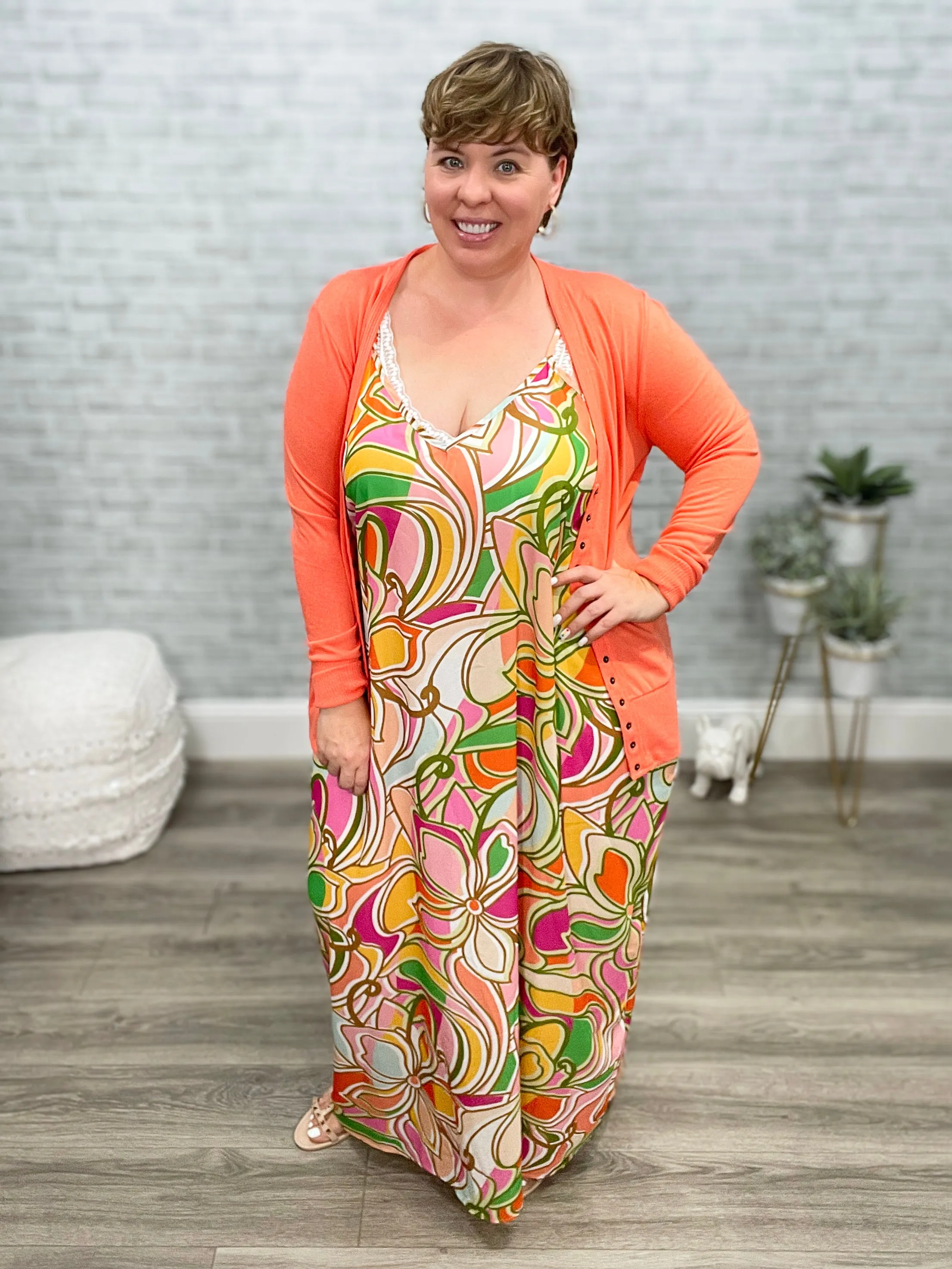 Beautifully Basic Long Sleeve Snap Cardigan - Deep Coral
