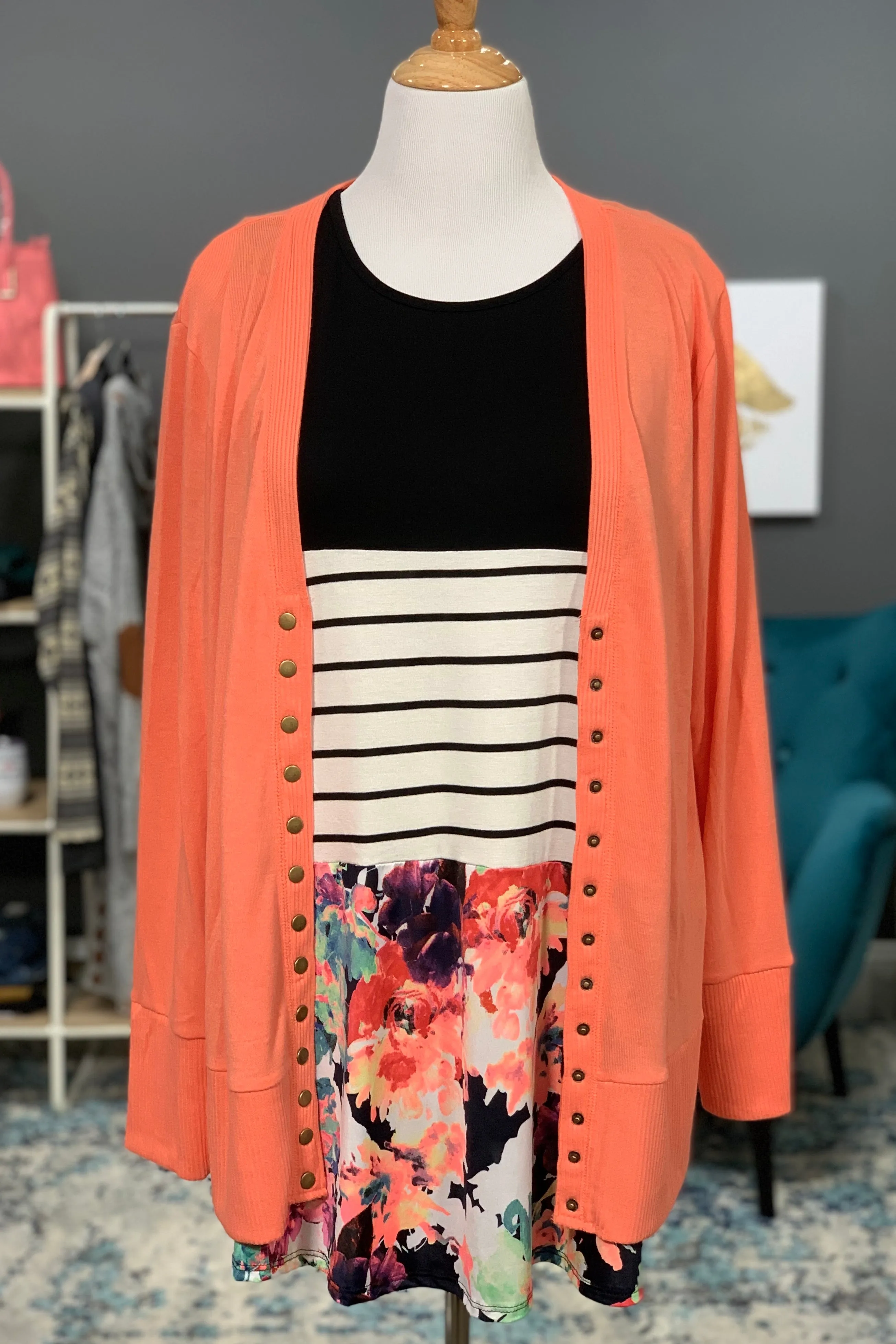 Beautifully Basic Long Sleeve Snap Cardigan - Deep Coral
