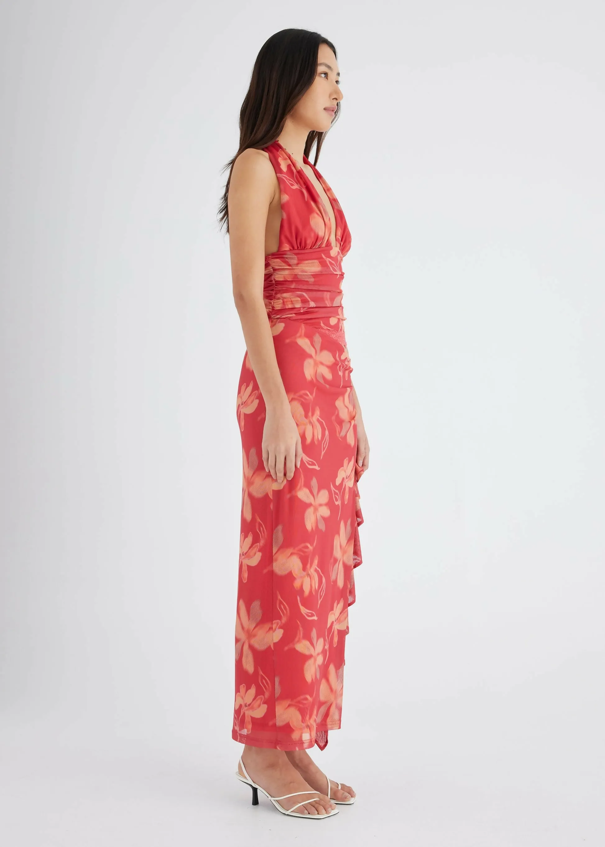 Benni Penelope Halter Maxi Dress Hibiscus Floral Size 8,10
