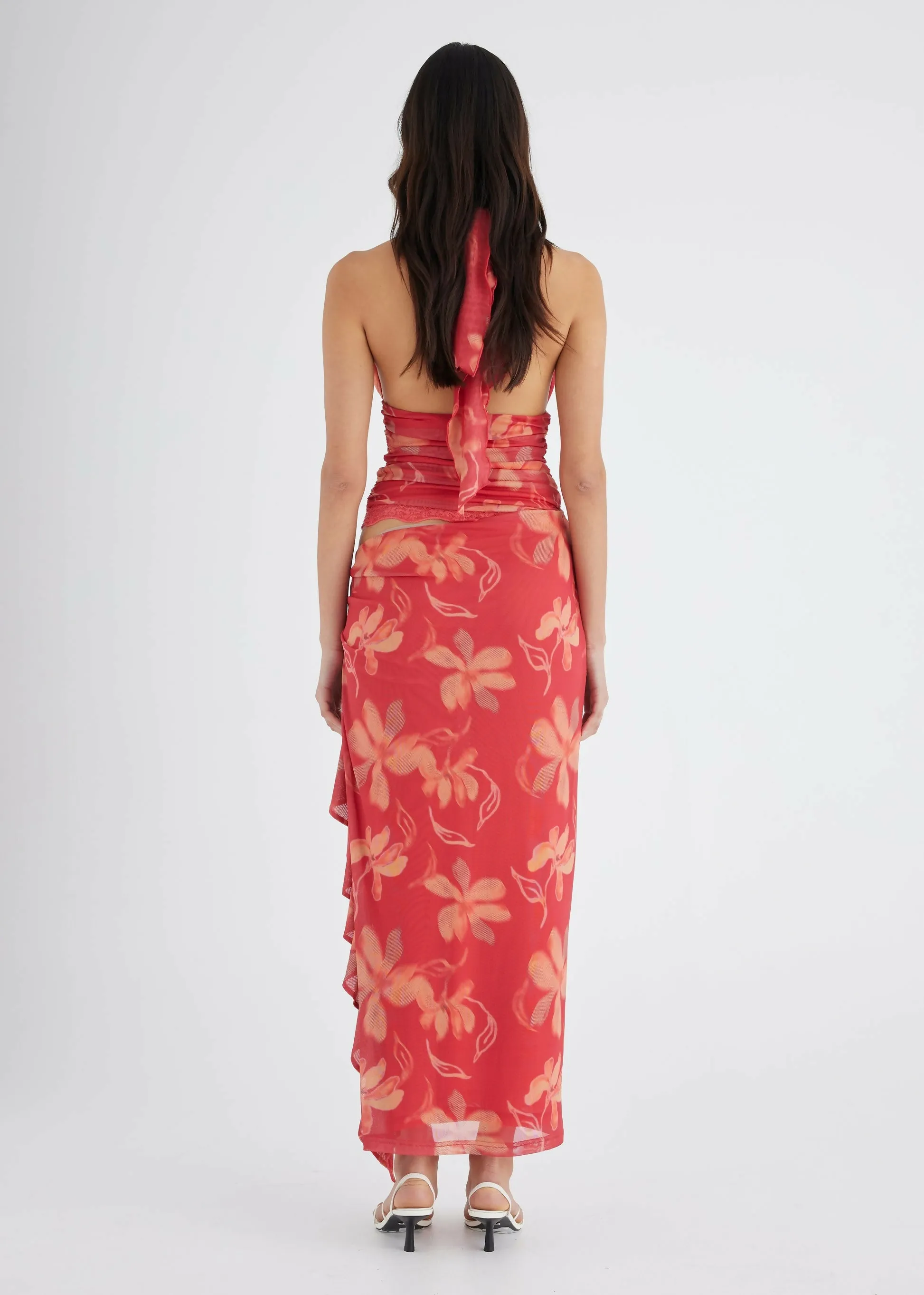 Benni Penelope Halter Maxi Dress Hibiscus Floral Size 8,10