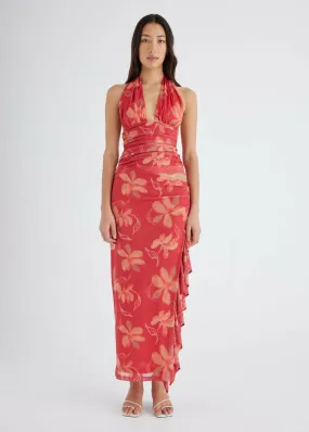 Benni Penelope Halter Maxi Dress Hibiscus Floral Size 8,10