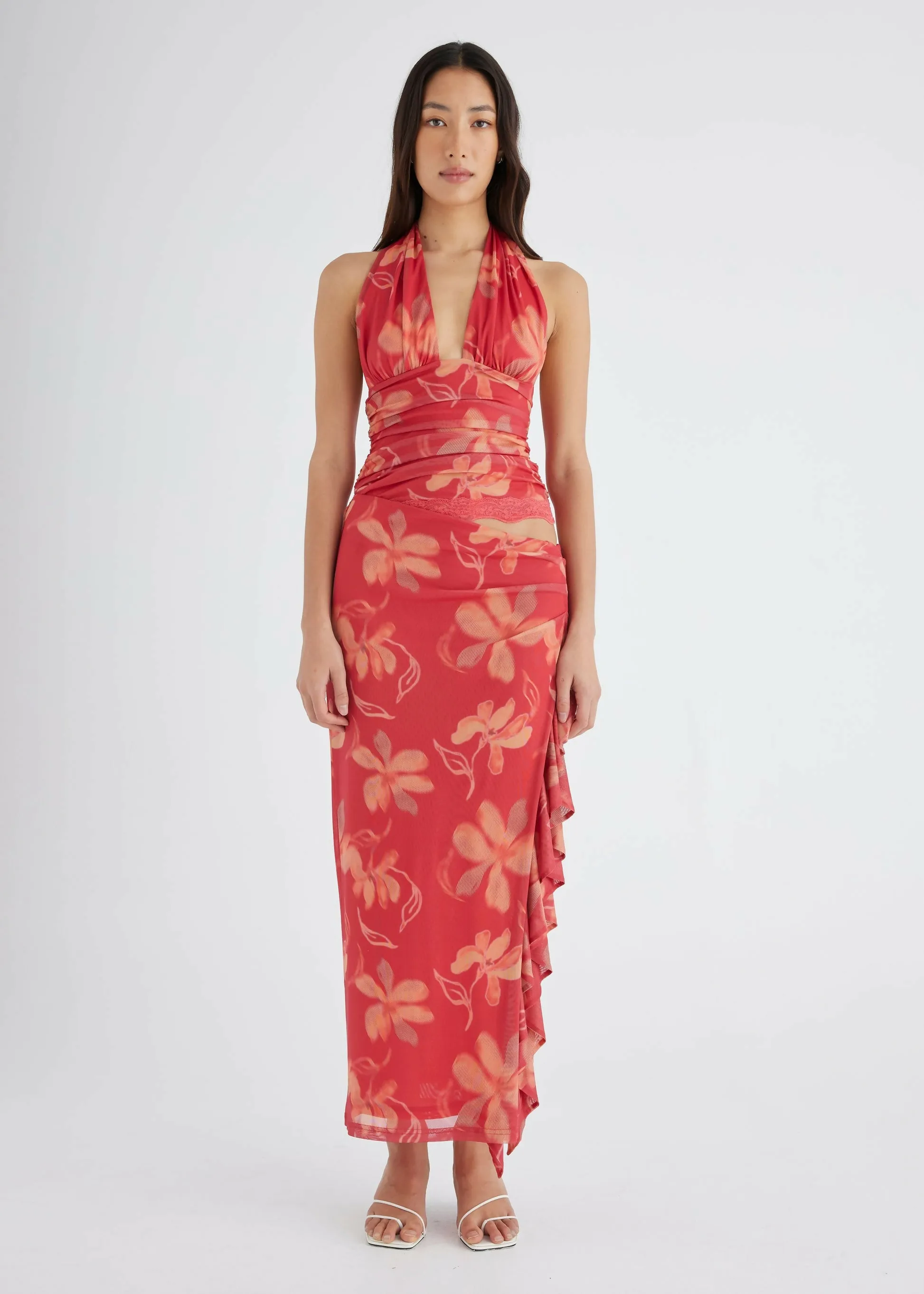 Benni Penelope Halter Maxi Dress Hibiscus Floral Size 8,10