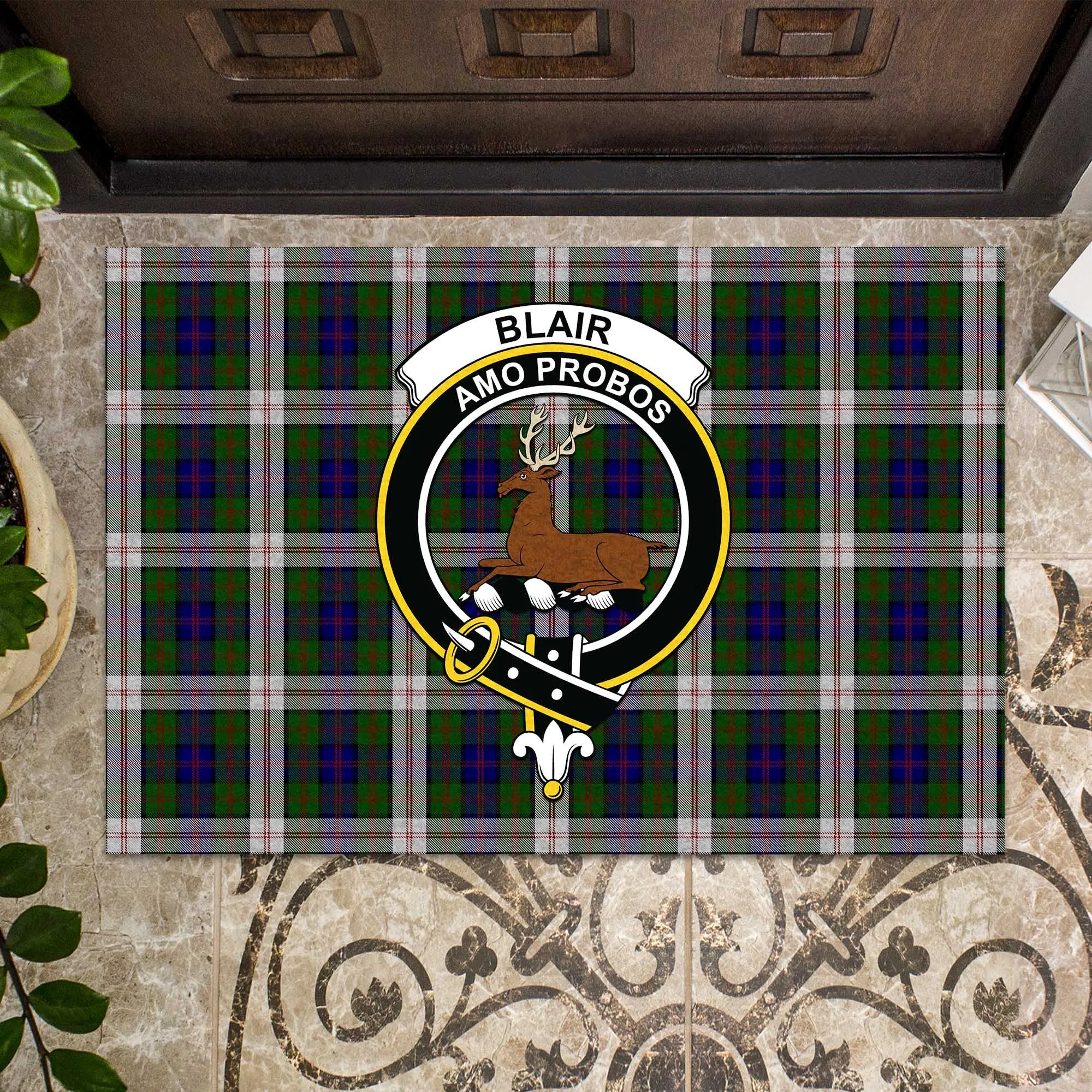 Blair Dress Tartan Door Mat with Family Crest