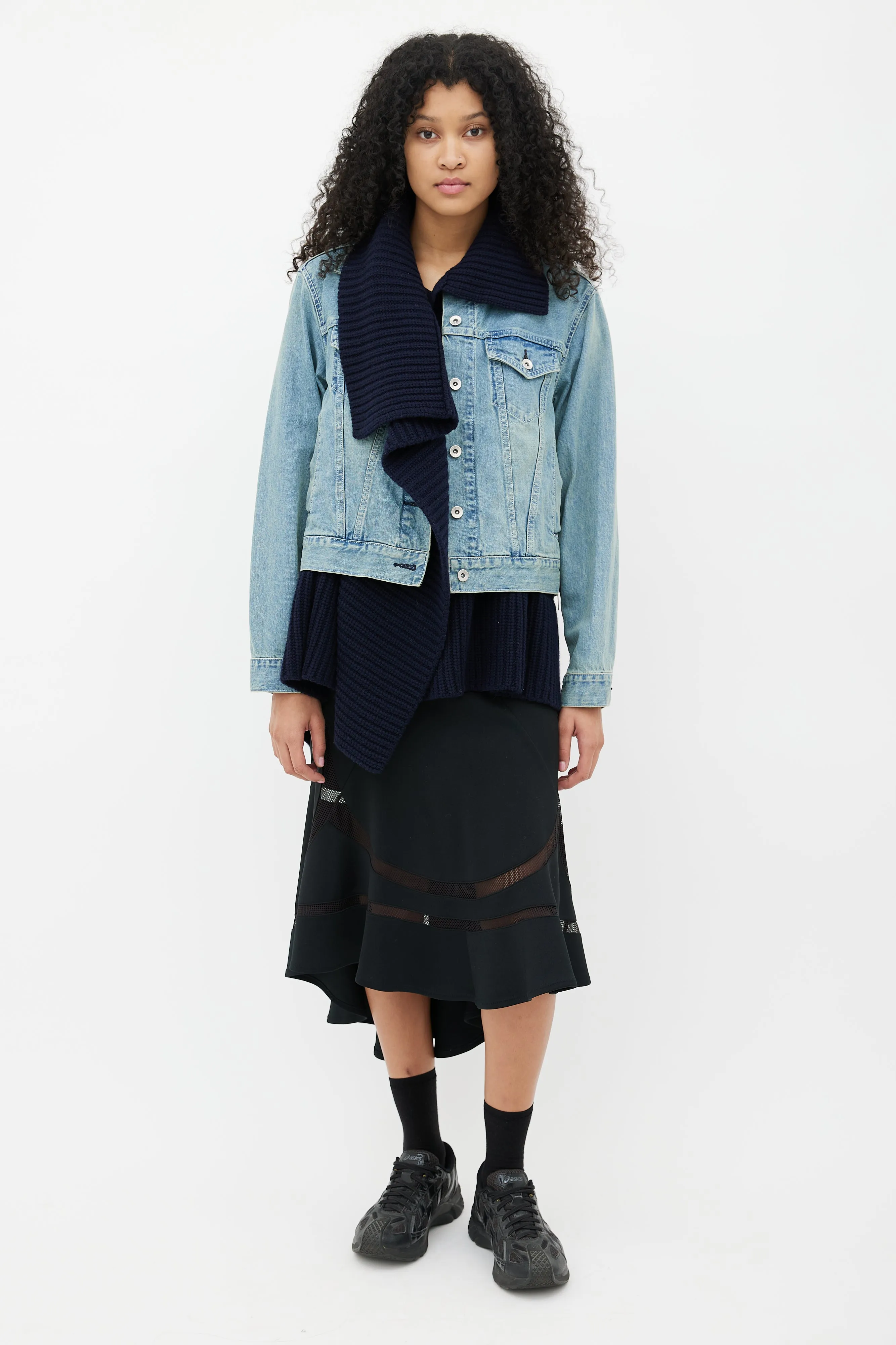 Blue Denim & Knit Layered Jacket