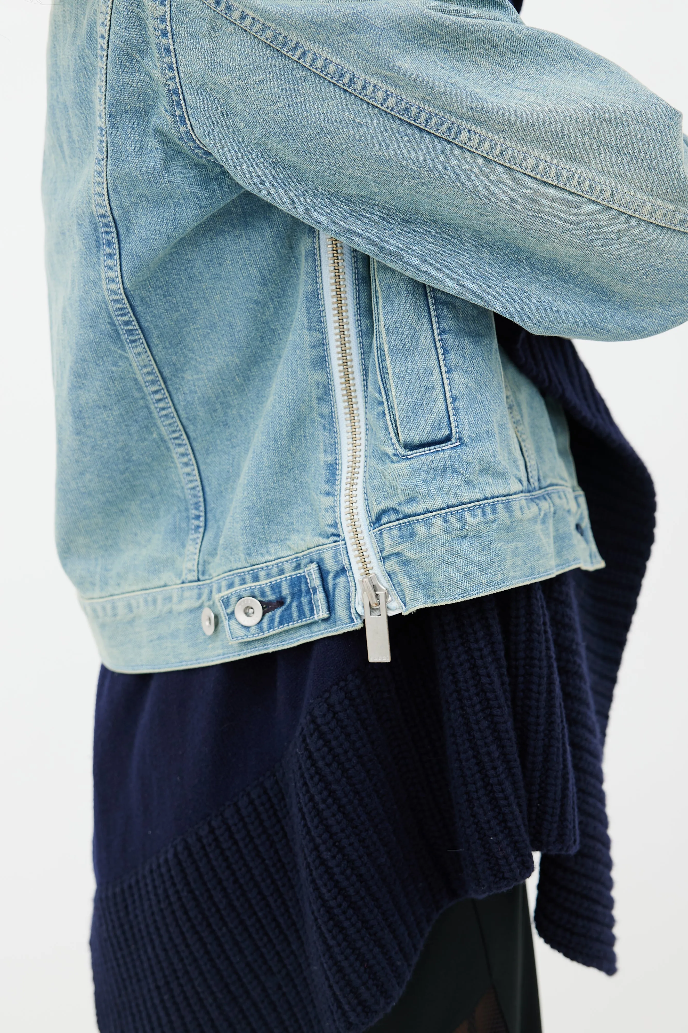 Blue Denim & Knit Layered Jacket
