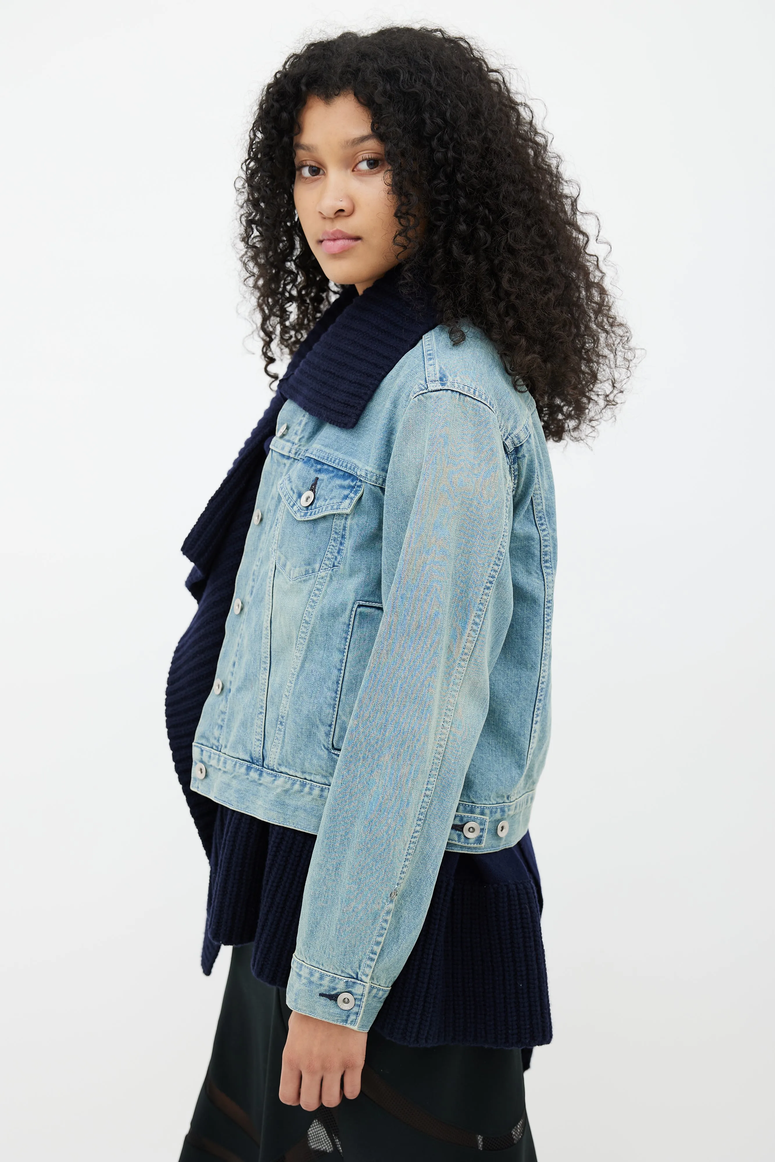 Blue Denim & Knit Layered Jacket