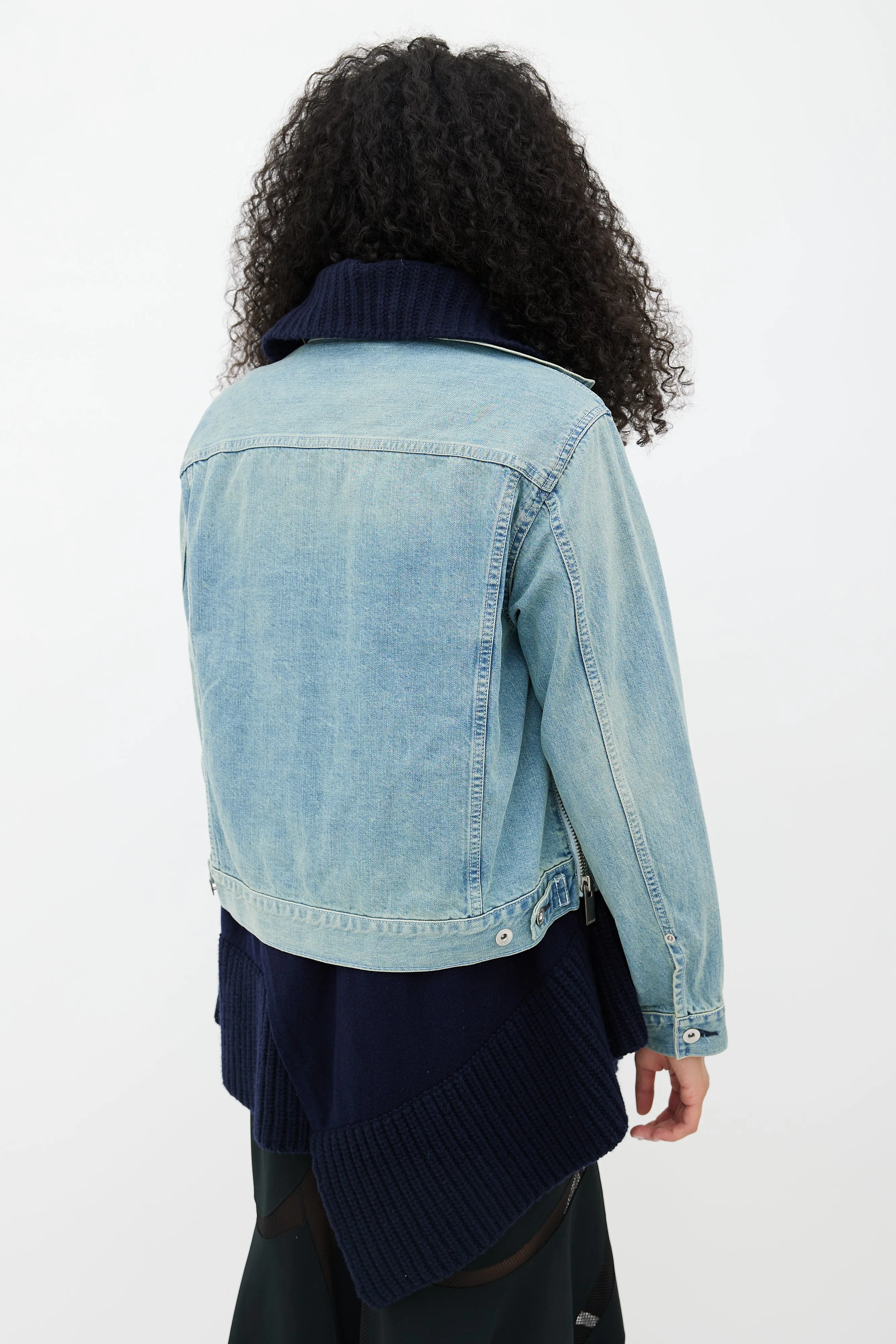 Blue Denim & Knit Layered Jacket