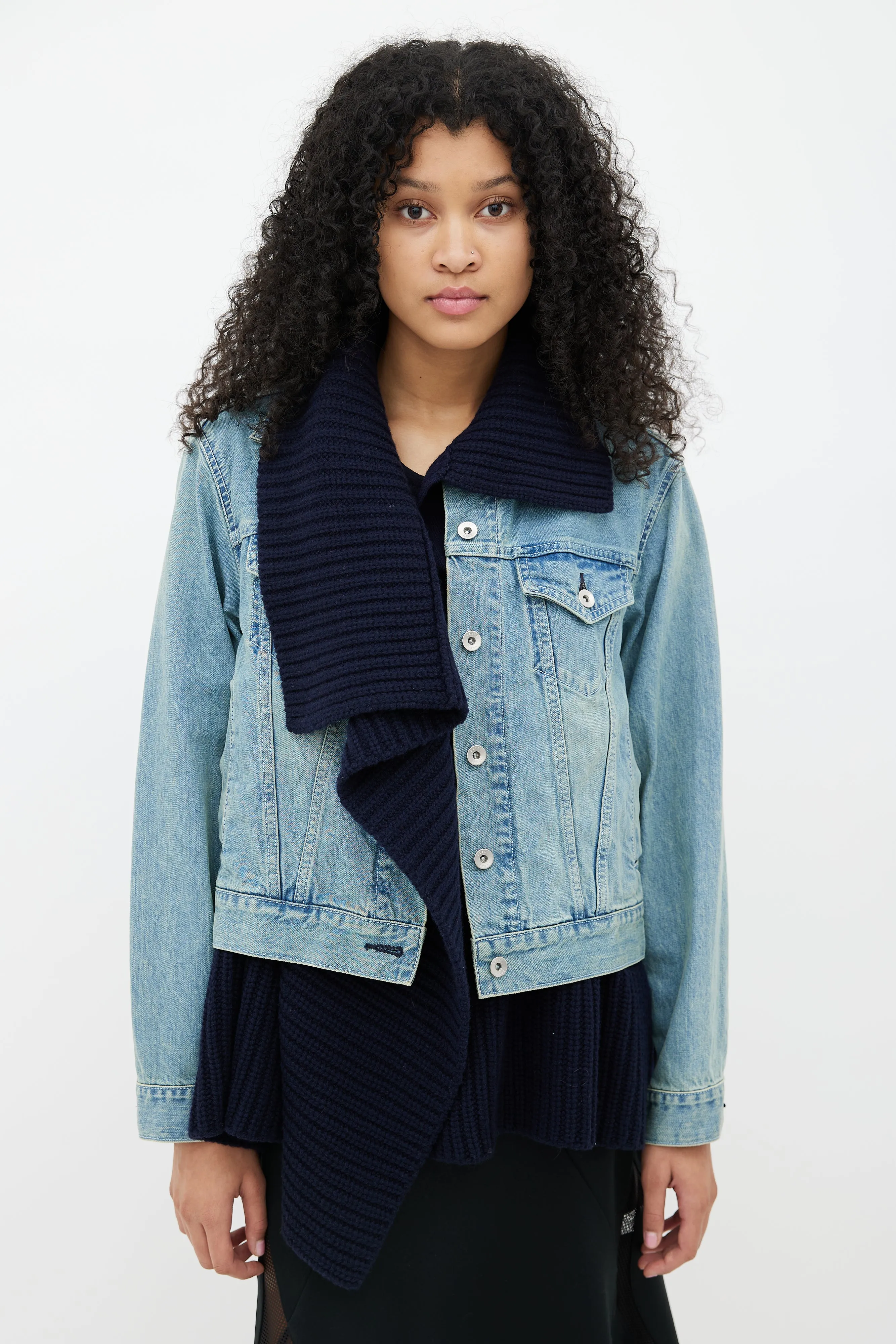 Blue Denim & Knit Layered Jacket