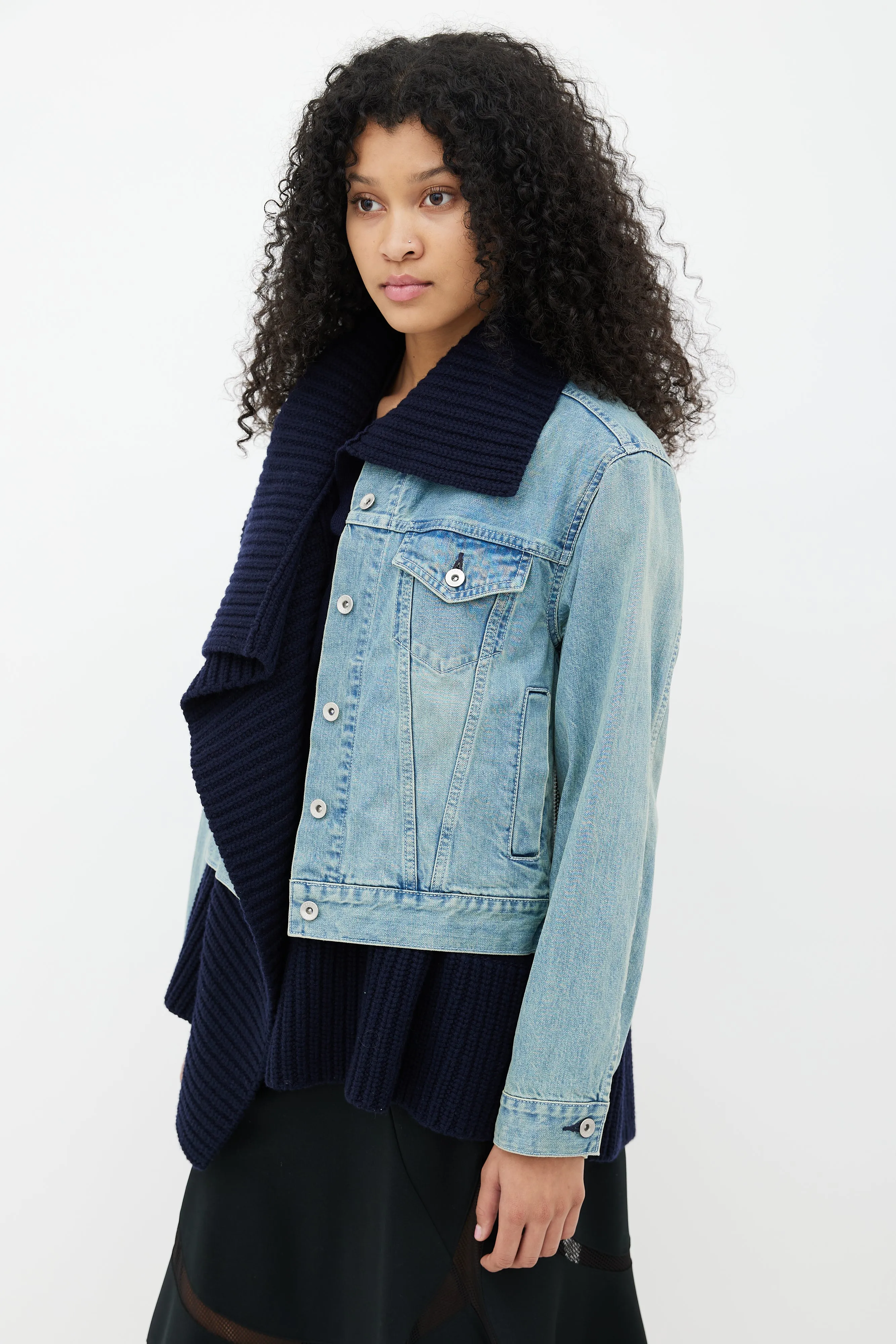 Blue Denim & Knit Layered Jacket
