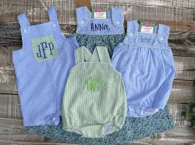 Boy Monogrammed Gingham Jon Jon, Sibling Sets, Baby Boy Shortall, Baby Boy Romper, Seersucker Jon Jon, Custom, Embroidered, Personalized