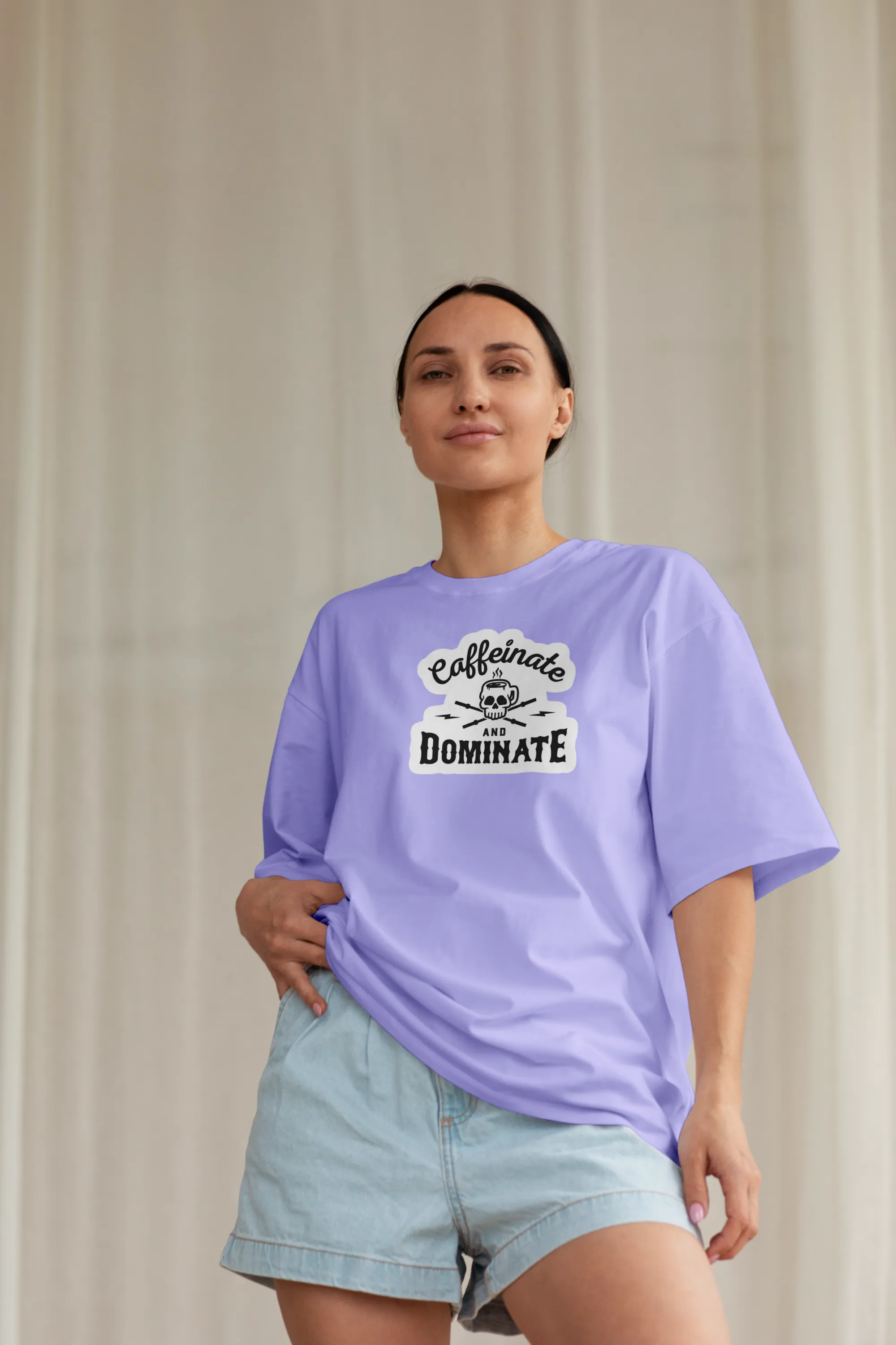 Caffeinate And Dominate - Levender - Gym Oversized T Shirt