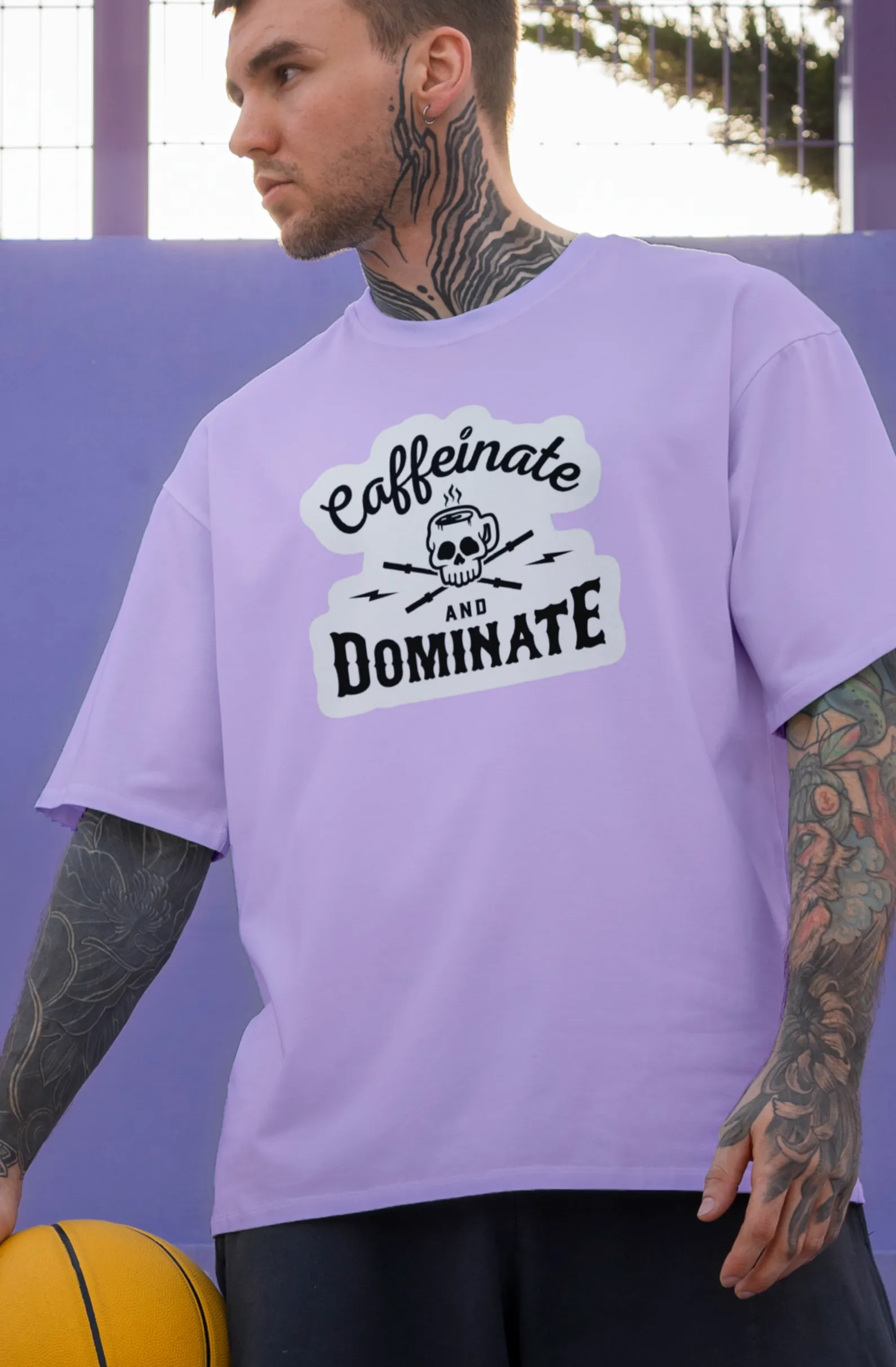 Caffeinate And Dominate - Levender - Gym Oversized T Shirt