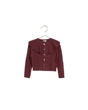 Girls Sweater | Ruffle Cardigan - Fig | Noralee