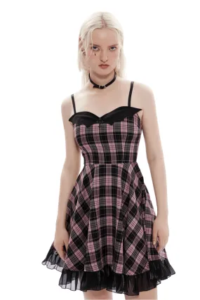 Gothic Bat Embroidered Plaid A-Line Slip Dress