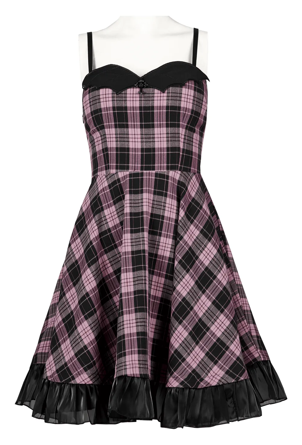 Gothic Bat Embroidered Plaid A-Line Slip Dress