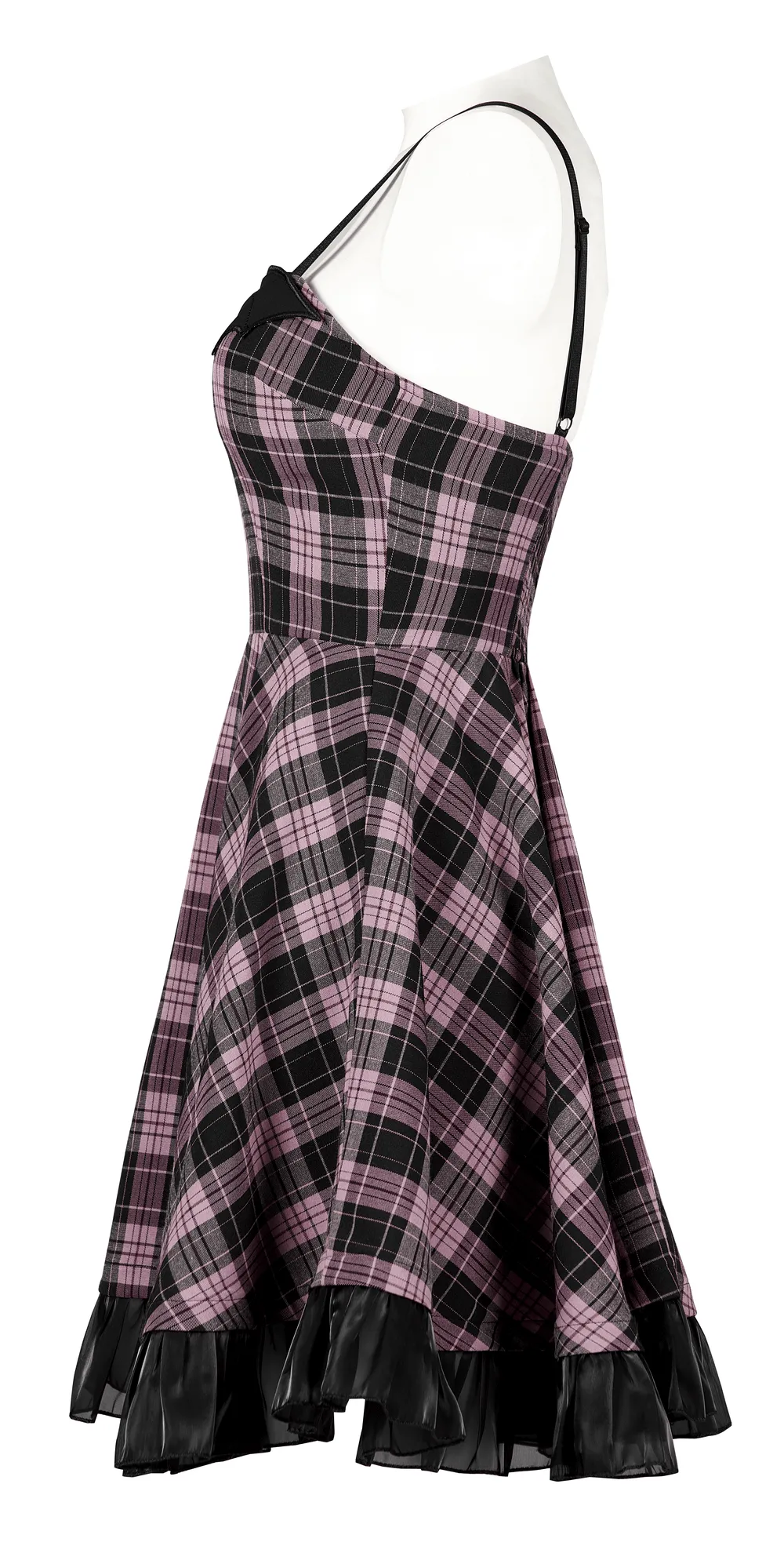 Gothic Bat Embroidered Plaid A-Line Slip Dress
