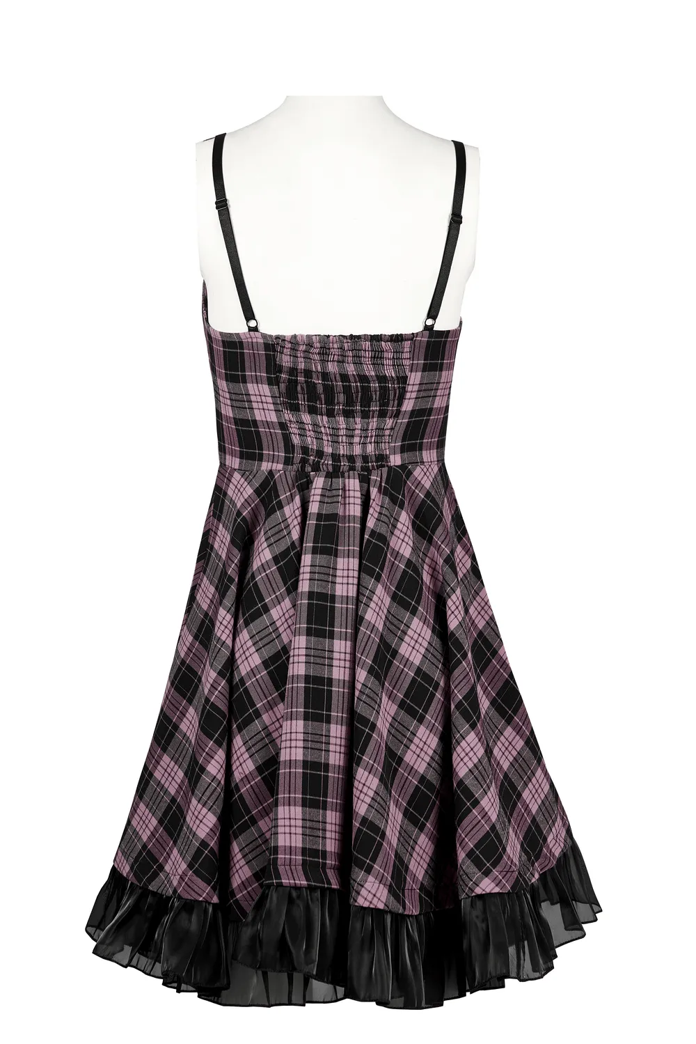 Gothic Bat Embroidered Plaid A-Line Slip Dress