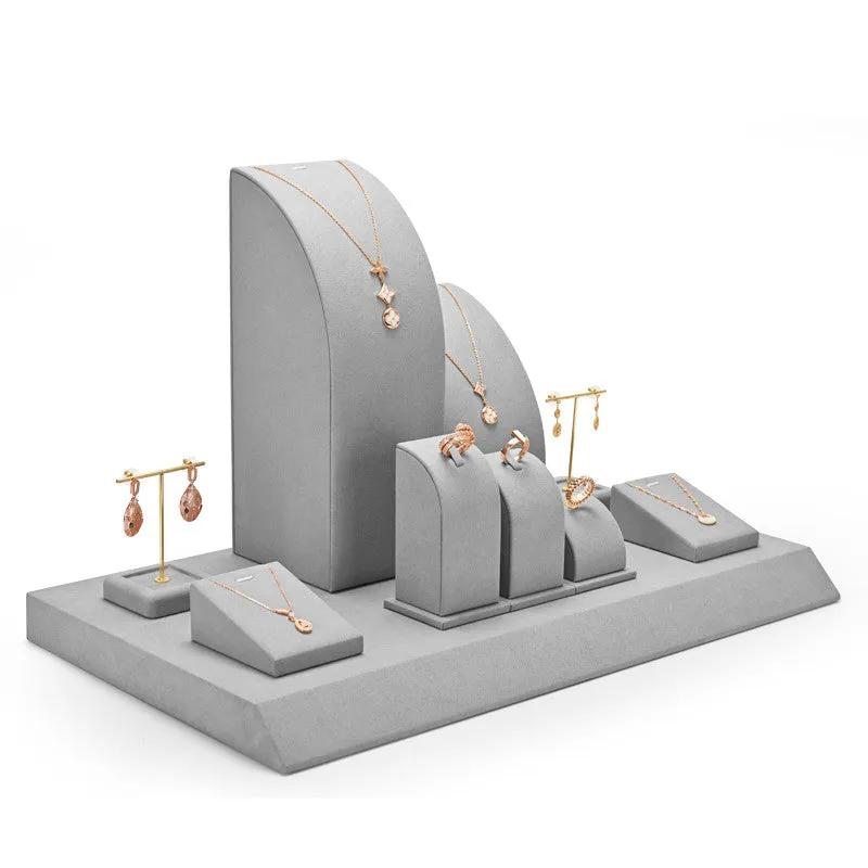 Gray Luxury Metal Microfiber Jewelry Showcase Display Set TT054
