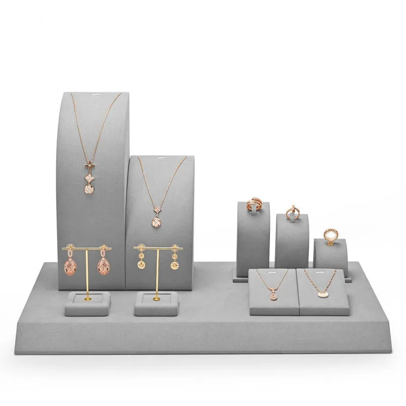 Gray Luxury Metal Microfiber Jewelry Showcase Display Set TT054