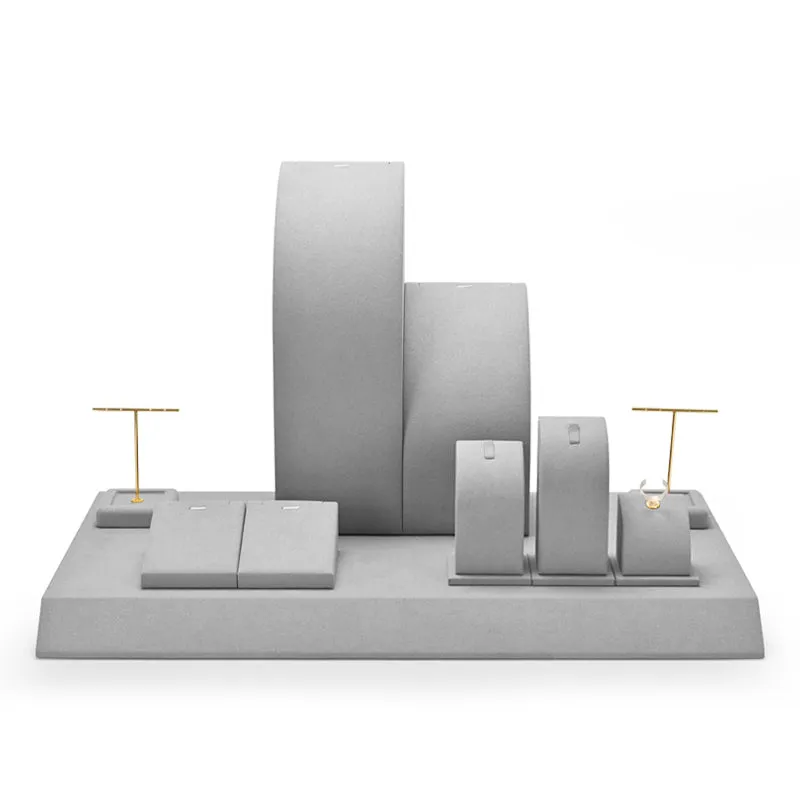Gray Luxury Metal Microfiber Jewelry Showcase Display Set TT054