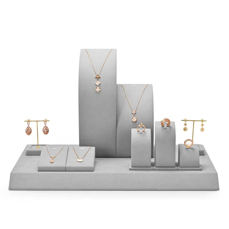 Gray Luxury Metal Microfiber Jewelry Showcase Display Set TT054
