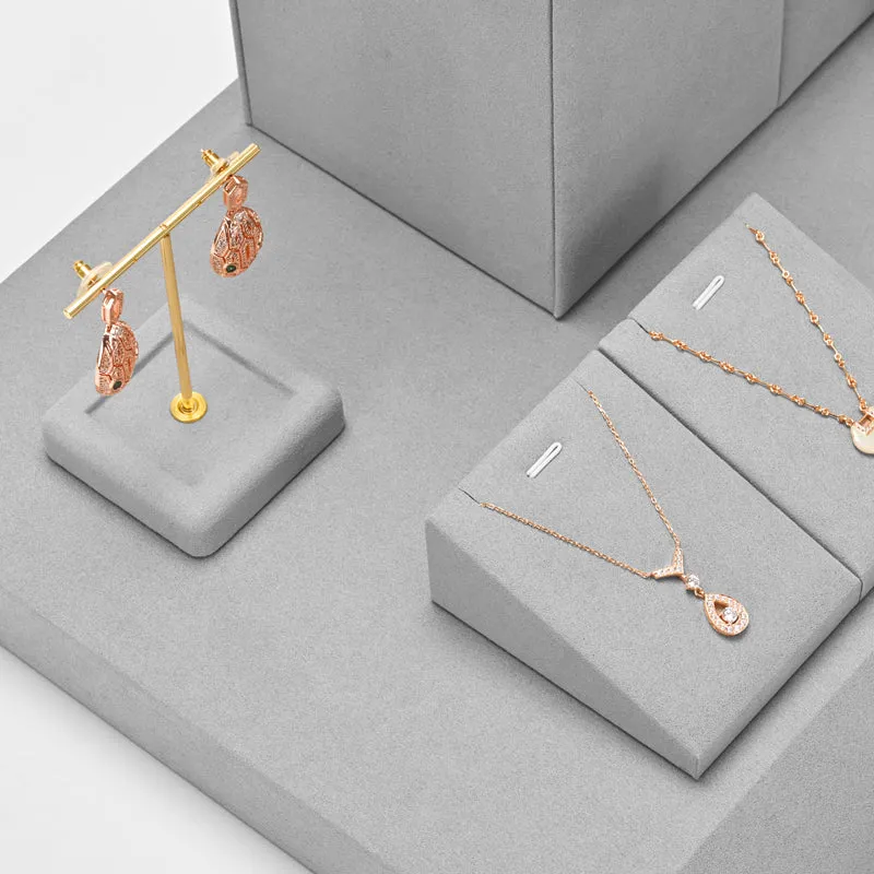 Gray Luxury Metal Microfiber Jewelry Showcase Display Set TT054