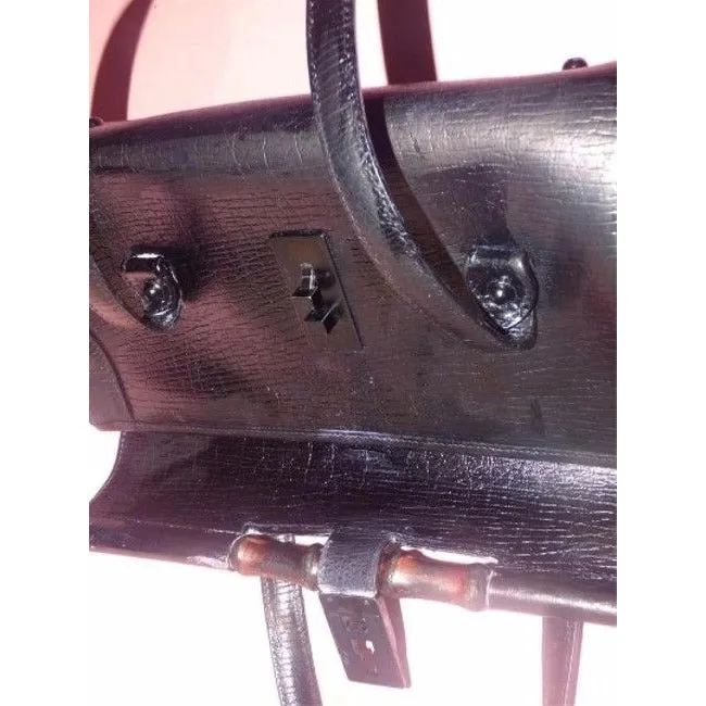 Gucci Vintage Pursesdesigner Purses Black Leather With Bamboo Accent Shoulder Bag