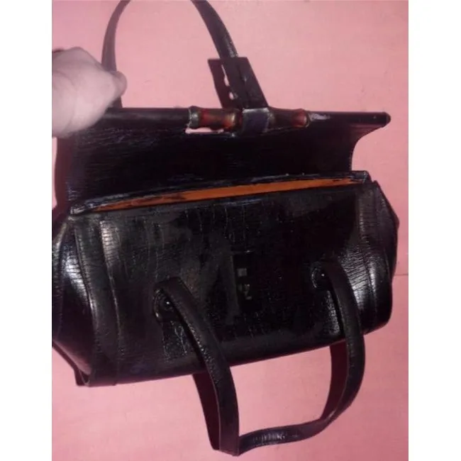 Gucci Vintage Pursesdesigner Purses Black Leather With Bamboo Accent Shoulder Bag