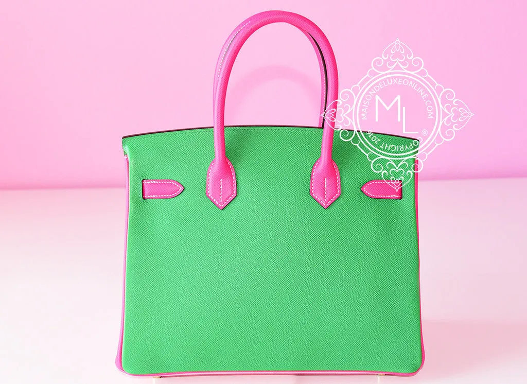Hermes Pink Rose Confetti Rose Tyrien Bamboo (Bambou) Epsom Birkin 30 Handbag