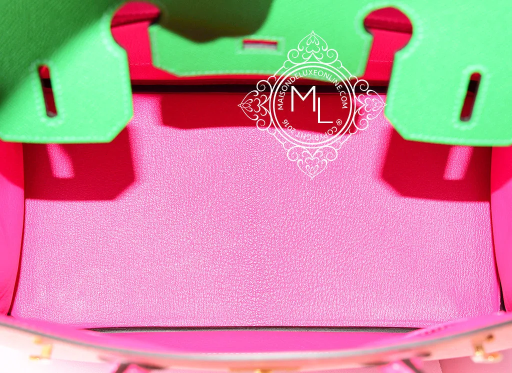 Hermes Pink Rose Confetti Rose Tyrien Bamboo (Bambou) Epsom Birkin 30 Handbag