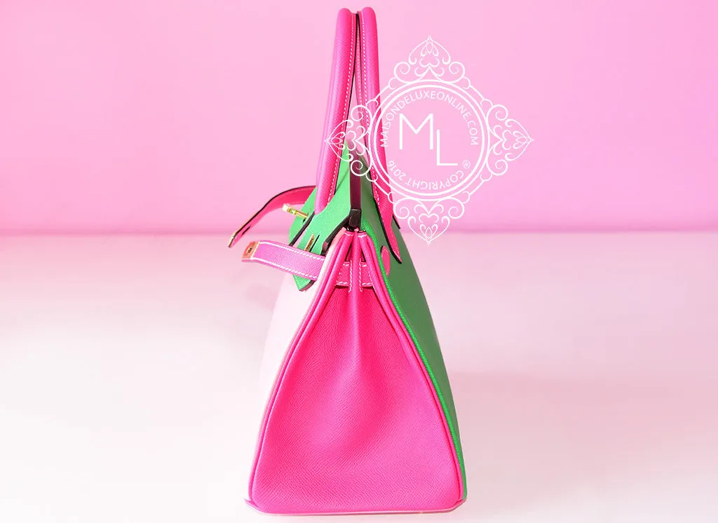 Hermes Pink Rose Confetti Rose Tyrien Bamboo (Bambou) Epsom Birkin 30 Handbag