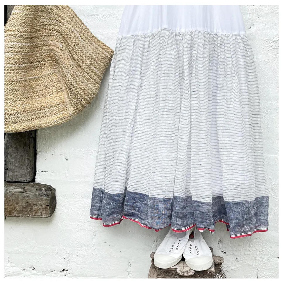 High Tea Slip Dress Blue Stripe Gauze Linen
