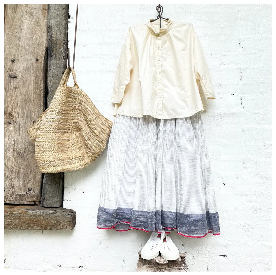High Tea Slip Dress Blue Stripe Gauze Linen