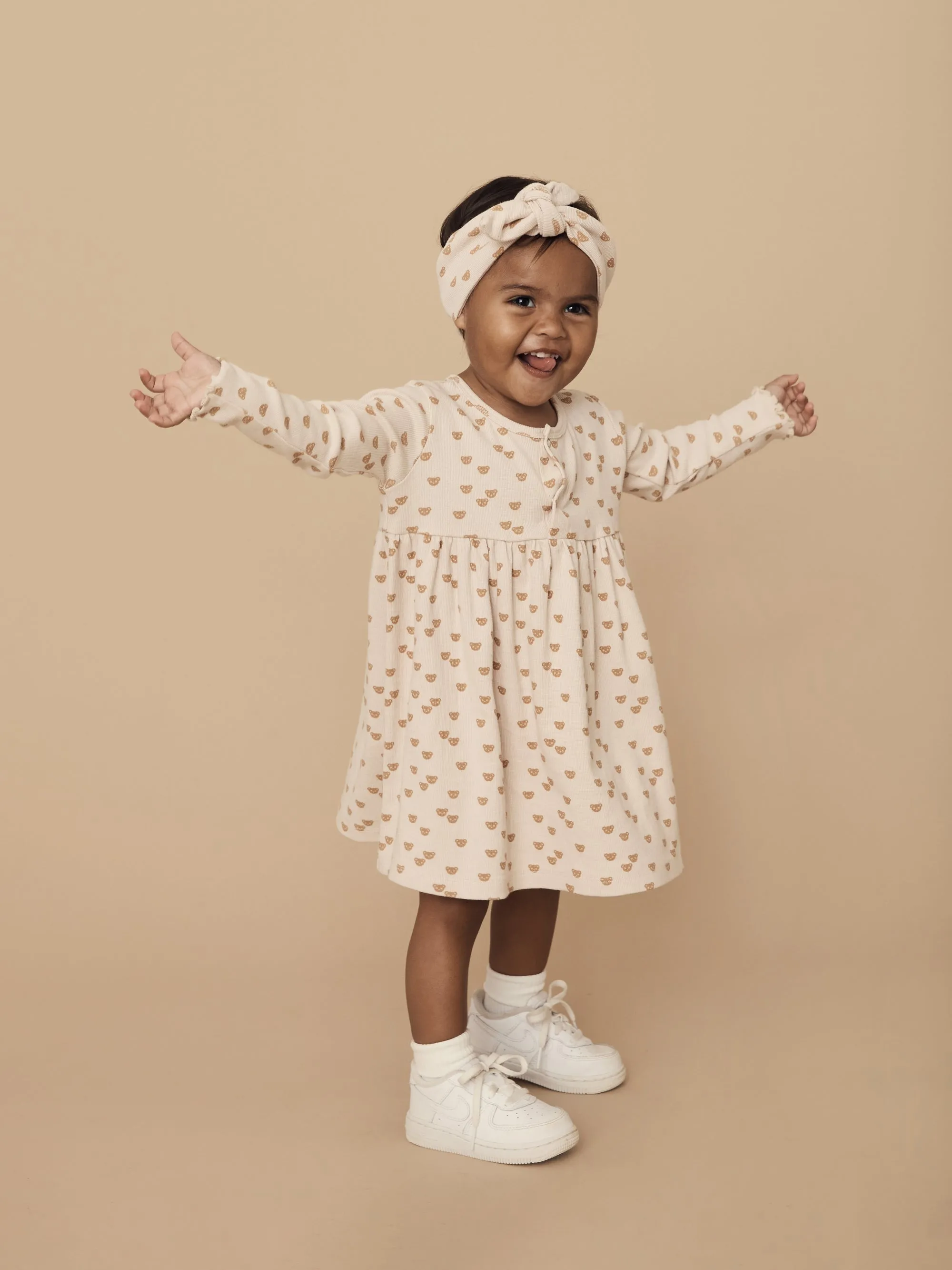 Huxbaby Beary Cute Rib Dress - Almond