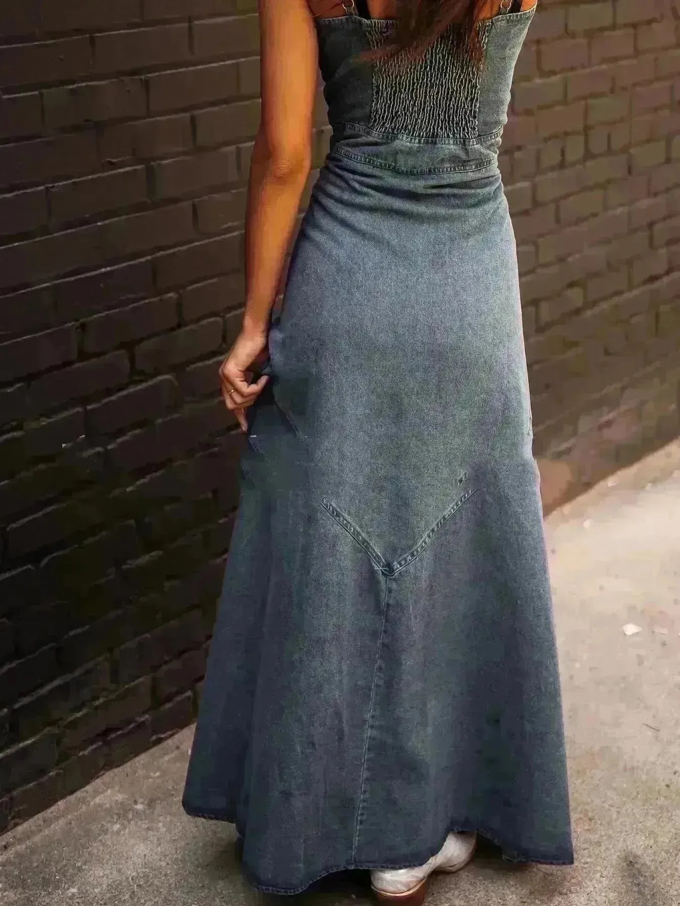 Ins Women's Summer Vintage Denim Large Swing Dress Denim Dress outfit