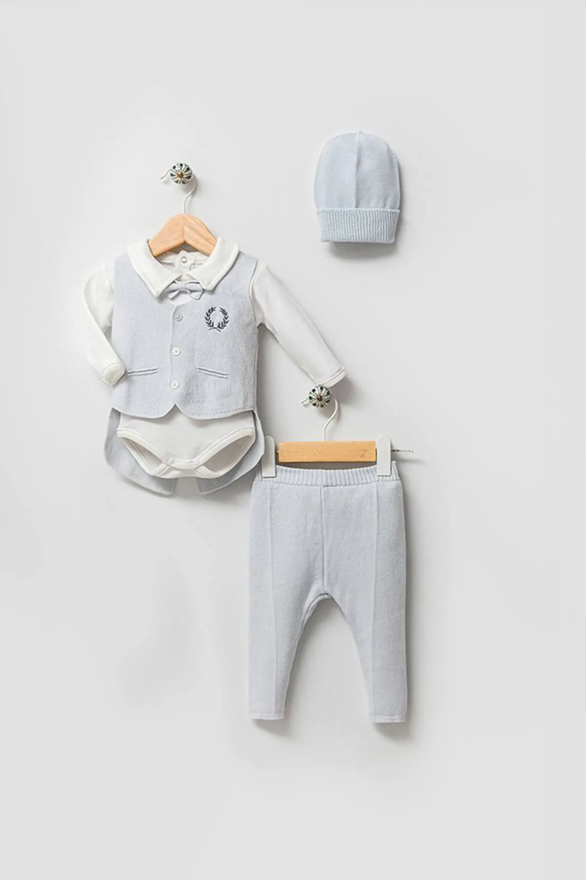 Kevin Baby Blue Knit Newborn Coming Home Set (5 Pcs)
