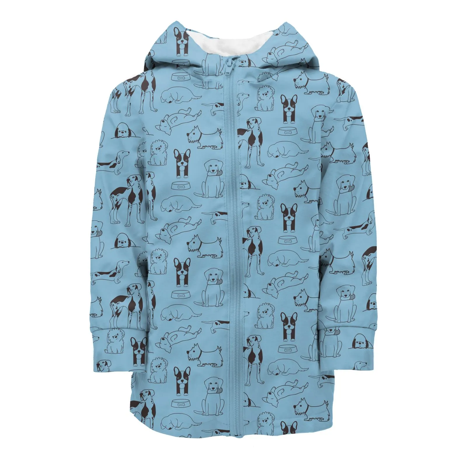 Kickee Pants Terry-Lined Raincoat: Seaside Blue Dogs