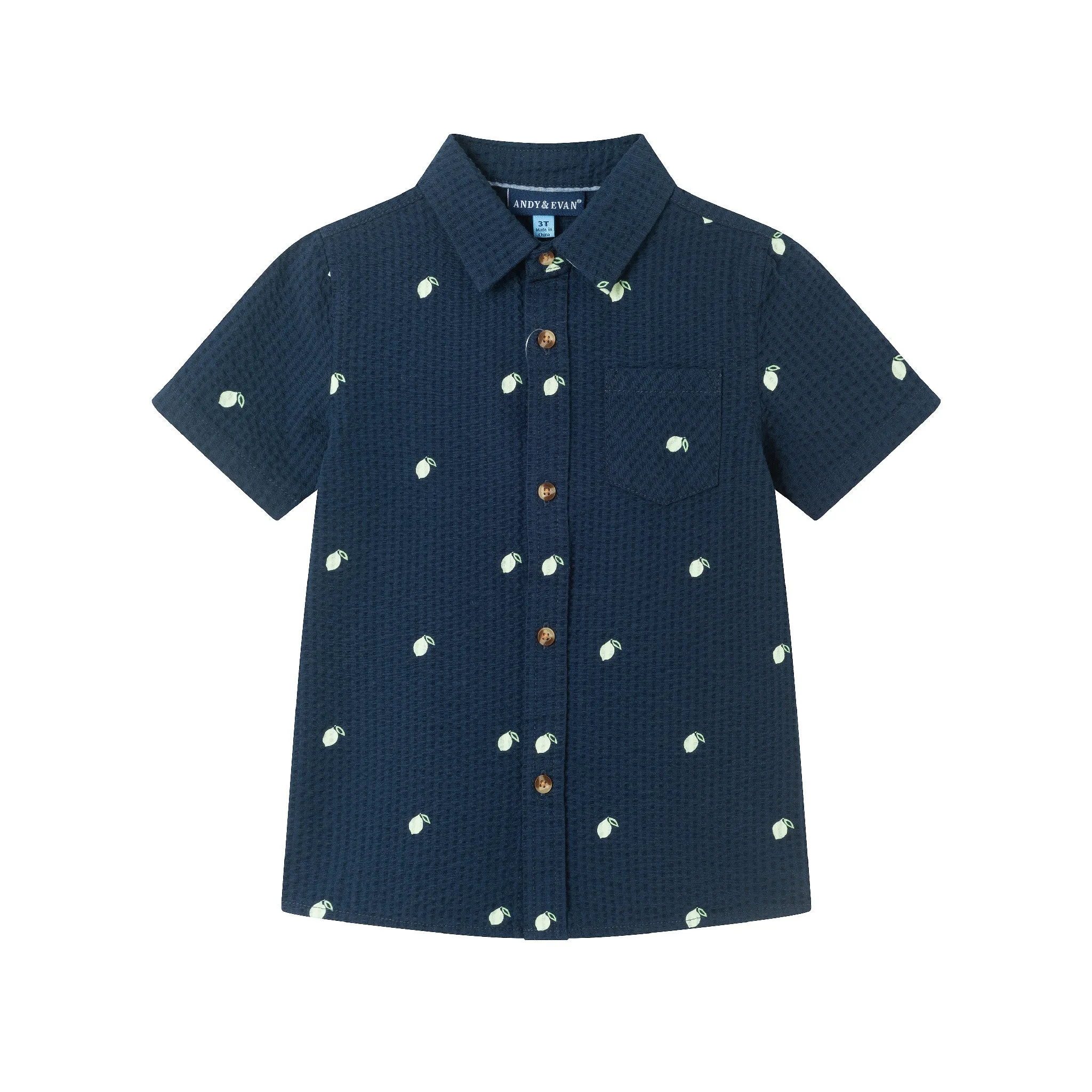 Kids (2-7) Seersucker Buttondown & Short Set | Navy Lime