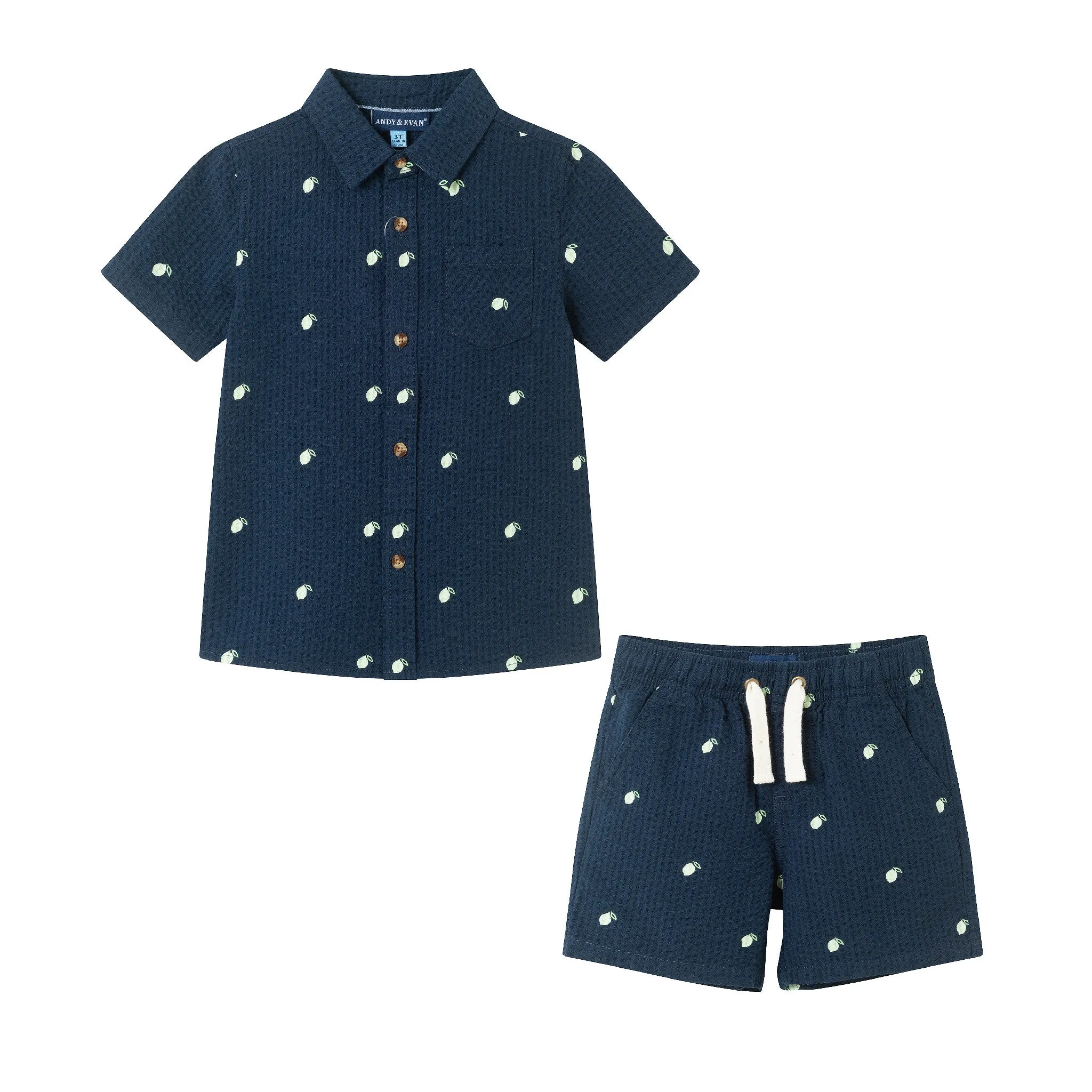 Kids (2-7) Seersucker Buttondown & Short Set | Navy Lime